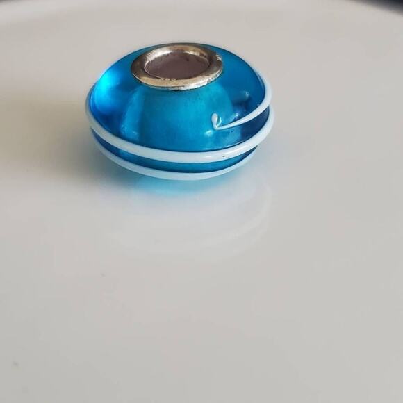 IBB Murano Glass Blue Stripe Charm with Sterling‎ Silver Core - Picture 6 of 6